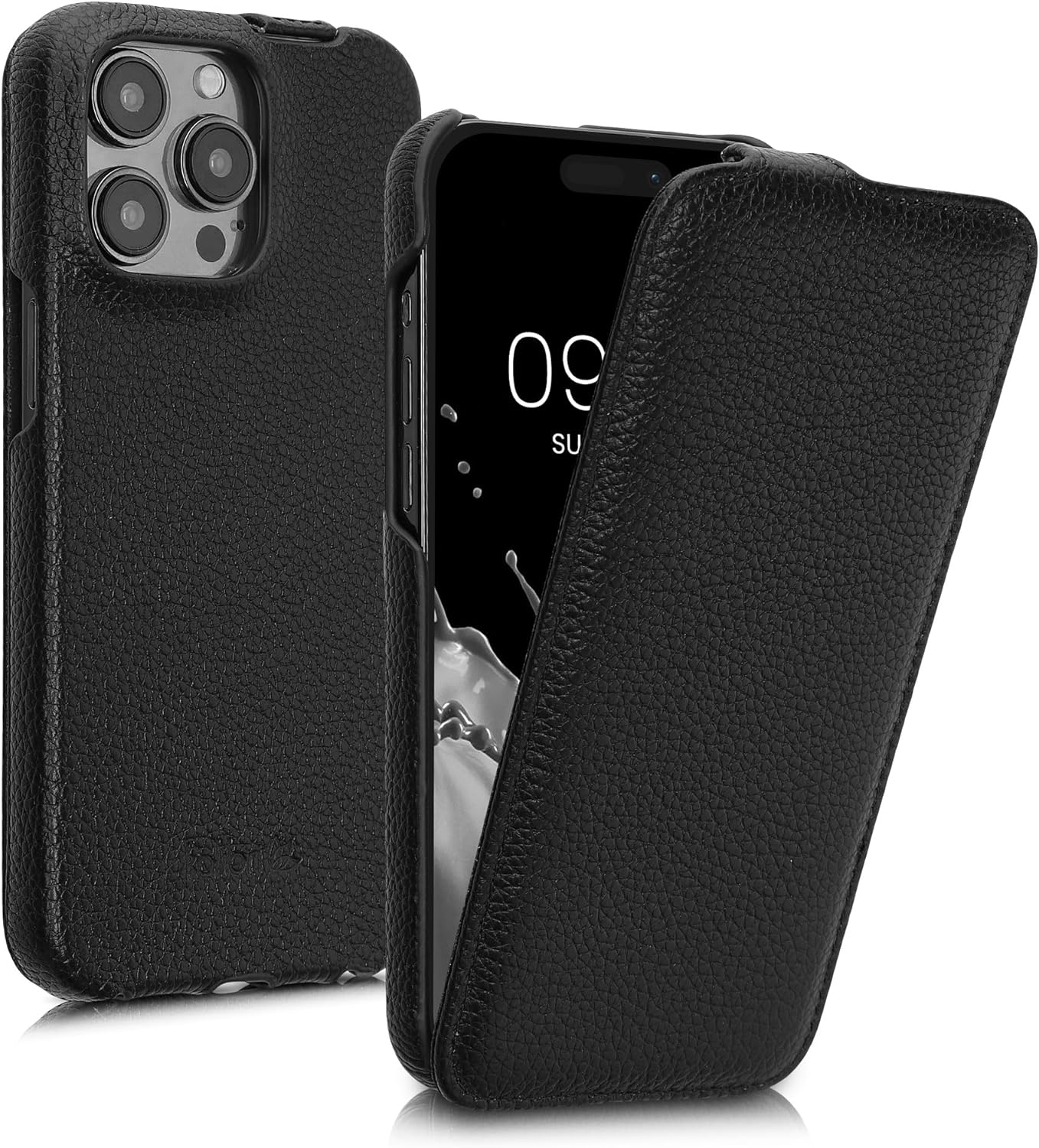 Kalibri iPhone 15 Pro Θήκη Flip από Γνήσιο Δέρμα - Black