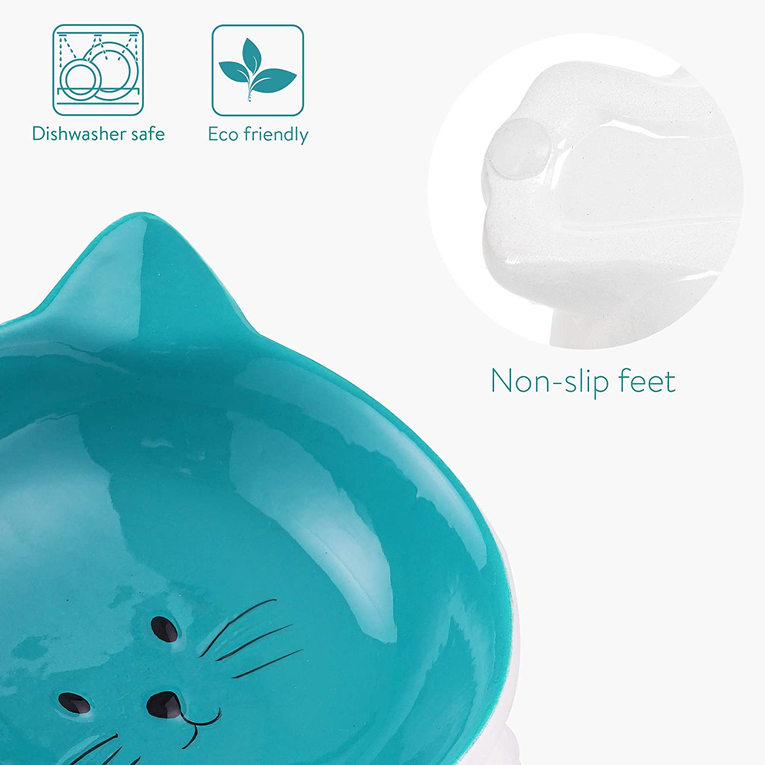Navaris Cat Bowls with Ears Set of 2 - Σετ με 2 Μπολ Φαγητού και Νερού 130ml σε Σχήμα Γάτας - Blue / Light Blue - 50736.04