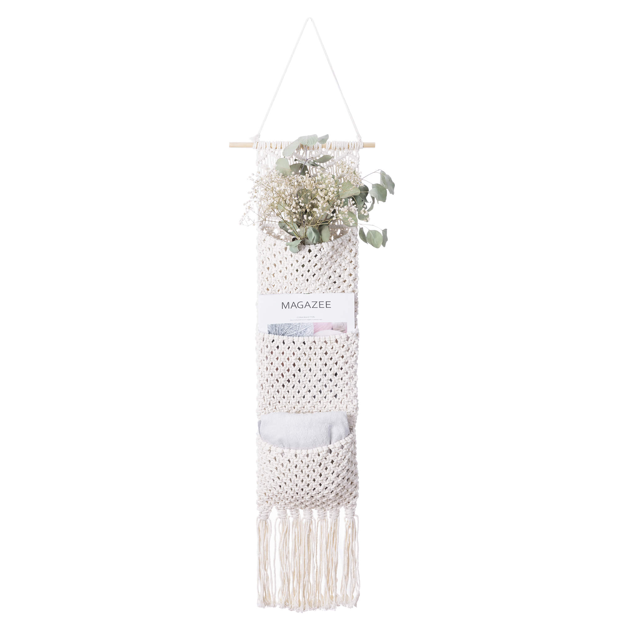 Navaris Κρεμαστό Διακοσμητικό Macrame με 3 Θήκες - 33 x 140 cm - White - 56506.01