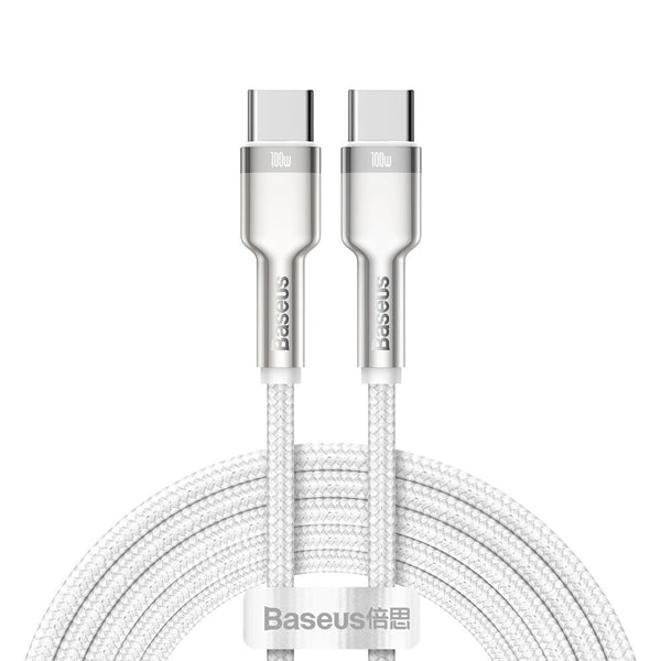 Baseus Cafule Series Metal Cable Type-C 5A PD 100W - Καλώδιο Γρήγορης Φόρτισης Type-C to Type-C 2M - White - CATJK-D02