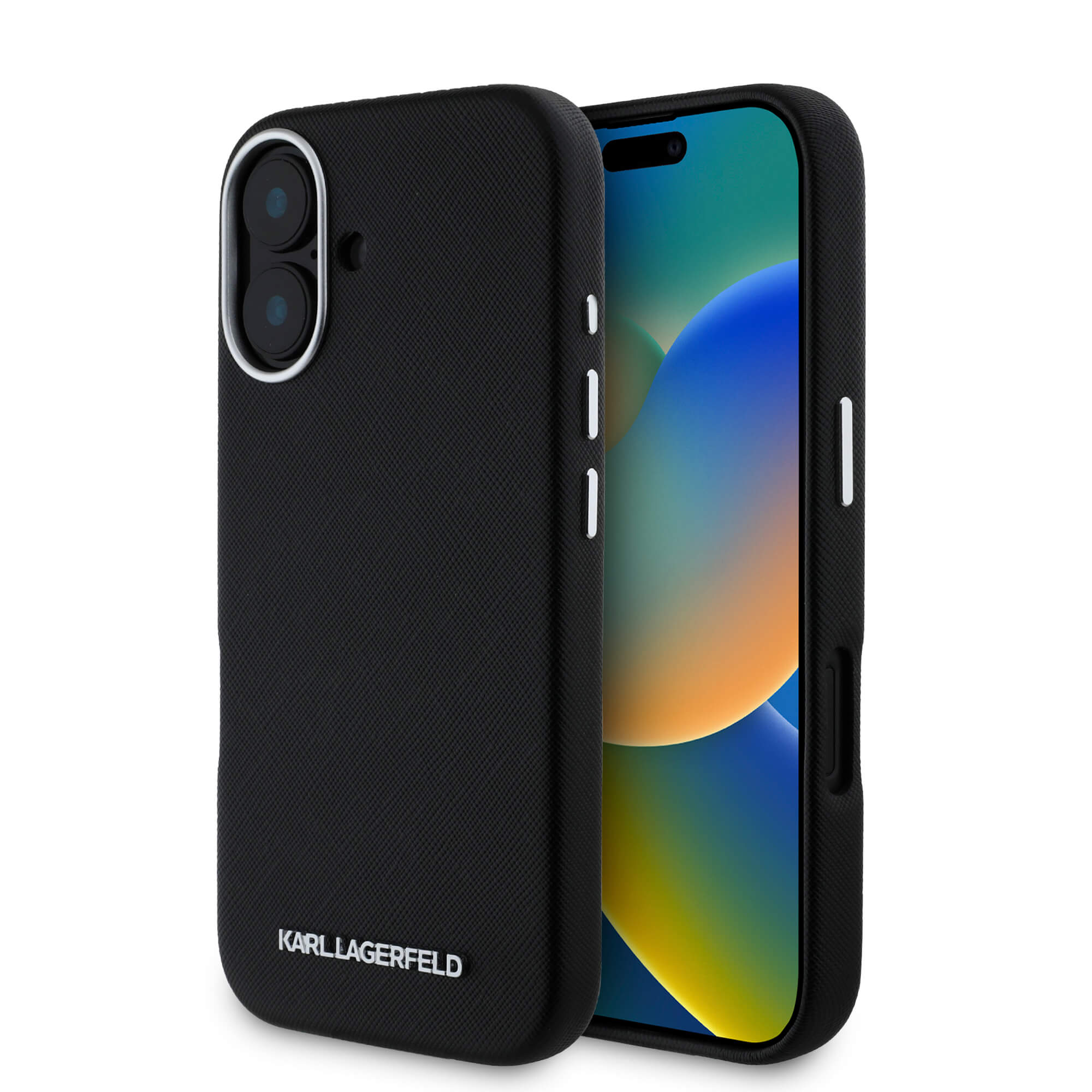 Karl Lagerfeld iPhone 16 - Saffiano Full Wrapped Elongated Metal Logo - MagSafe Σκληρή Θήκη με Επένδυση Συνθετικού Δέρματος και Πλαίσιο Σιλικόνης - Black - KLHMP16SPSAFWMCK