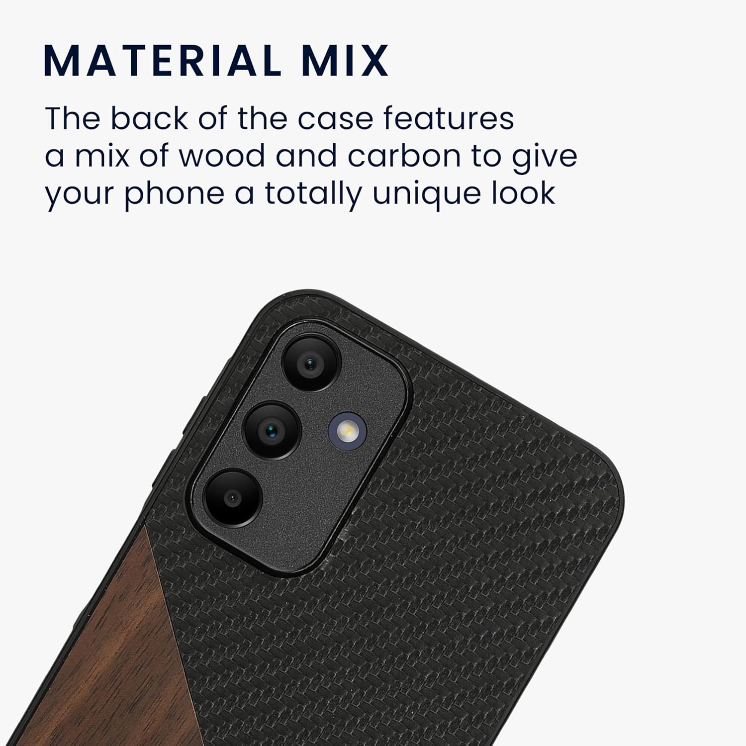 KW Samsung Galaxy A15 4G / A15 5G Θήκη από Φυσικό Ξύλο και Carbon - Dark Brown / Black