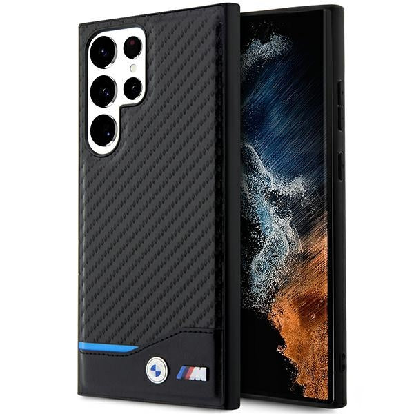 BMW Samsung Galaxy S23 Ultra Leather Carbon Σκληρή Θήκη με Πλαίσιο Σιλικόνης - Black