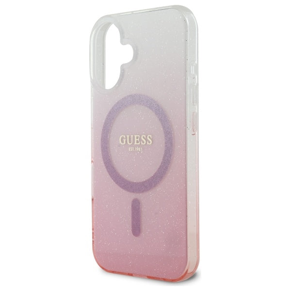 Guess iPhone 16 - IML Glitter Gradient - MagSafe Σκληρή Θήκη με Πλαίσιο Σιλικόνης - Pink - GUHMP16SHGRCELP