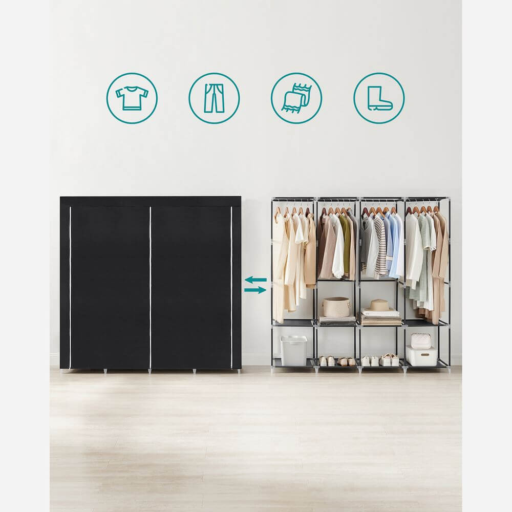 Songmics Υφασμάτινη Ντουλάπα με Ράγα Ρούχων και Ράφια - 45 x 170 x 167 cm - Black - RYG094B02