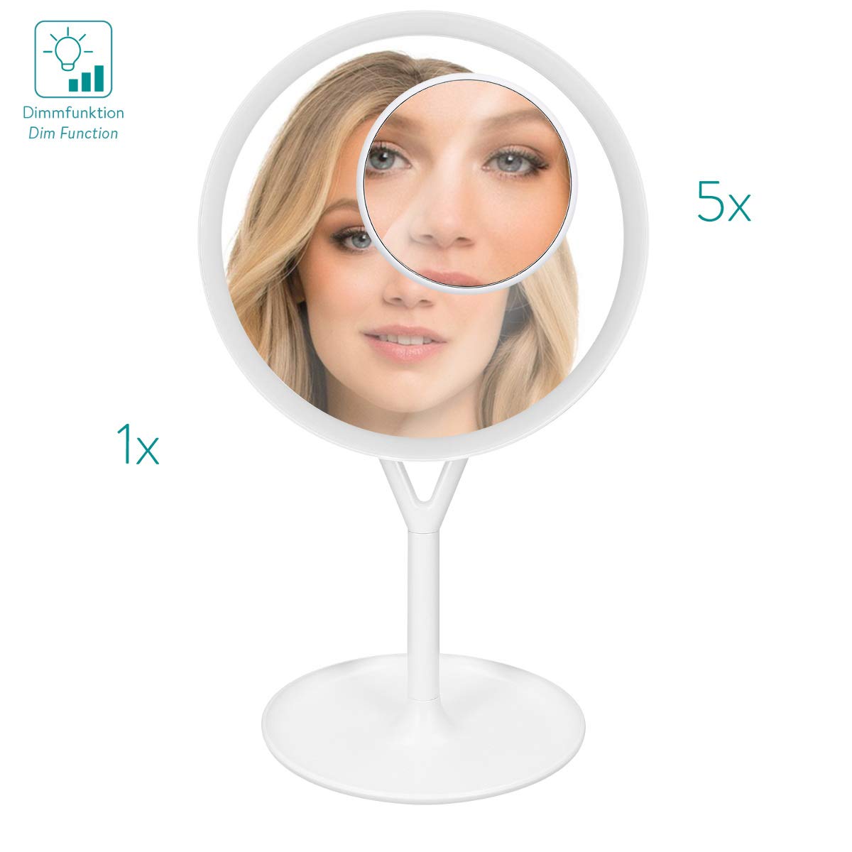 Navaris Περιστρεφόμενος Φωτιζόμενος Καθρέπτης LED με Πρόσθετο Καθρέπτη - White - 48931.48