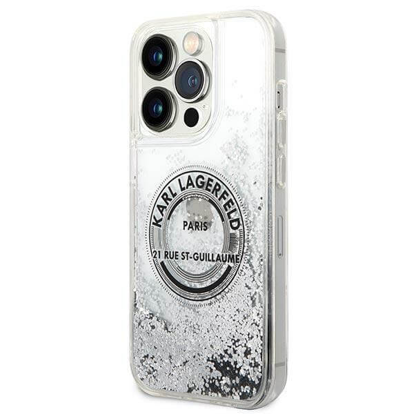 Karl Lagerfeld iPhone 14 Pro Max - Liquid Glitter RSG Σκληρή Θήκη με Πλαίσιο Σιλικόνης - Διάφανη / Silver - KLHCP14XLCRSGRS
