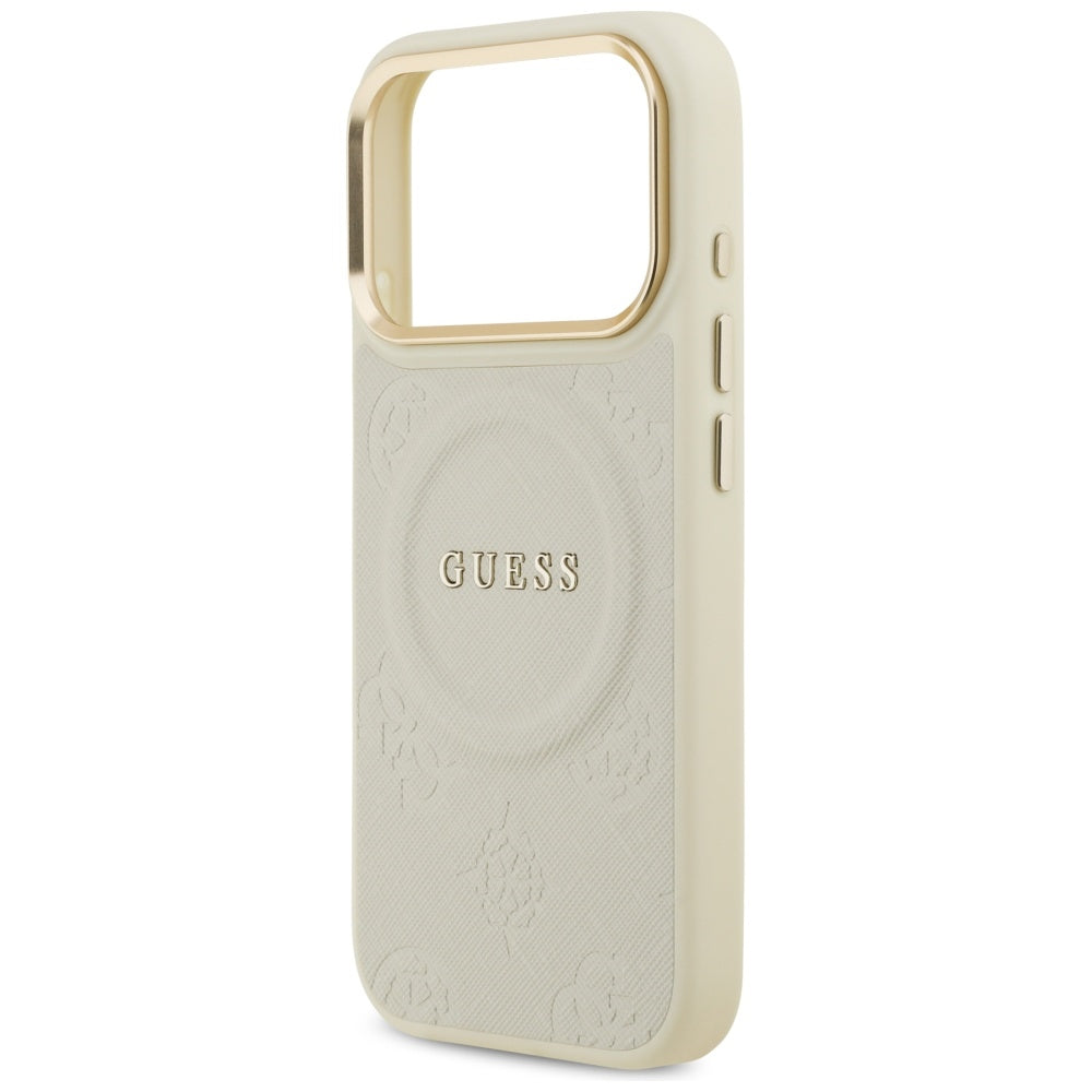 Guess iPhone 17 Pro - Peony Hot Stamp MagSafe - Σκληρή Θήκη με Επένδυση Συνθετικού Δέρματος - Beige - GUHMP17LPSAMSECE