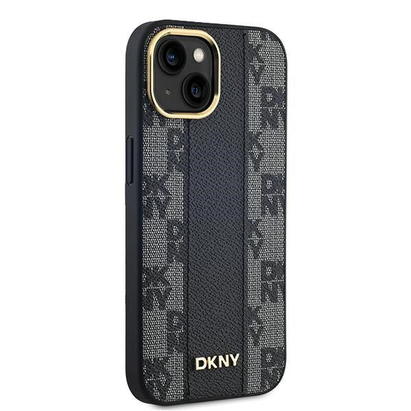 DKNY iPhone 15 / 14 / 13 - Σκληρή Θήκη με Επένδυση Συνθετικού Δέρματος - Leather Checkered Mono Pattern MagSafe - Black