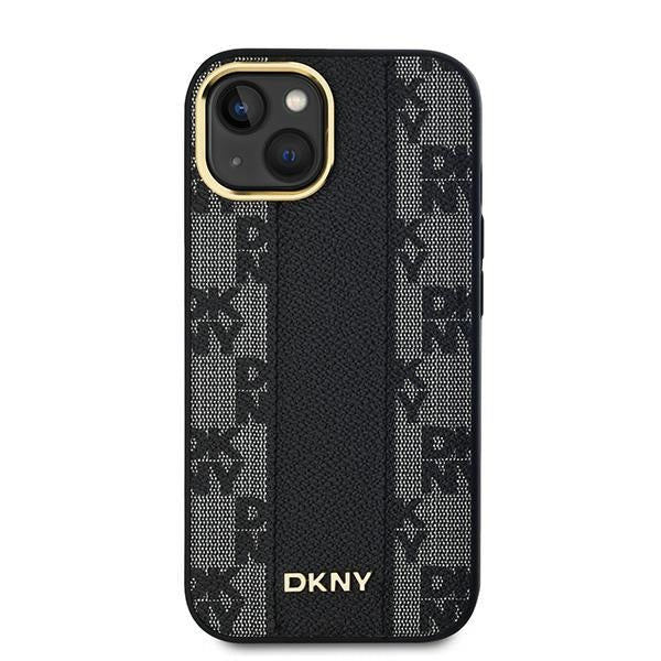 DKNY iPhone 15 / 14 / 13 - Σκληρή Θήκη με Επένδυση Συνθετικού Δέρματος - Leather Checkered Mono Pattern MagSafe - Black
