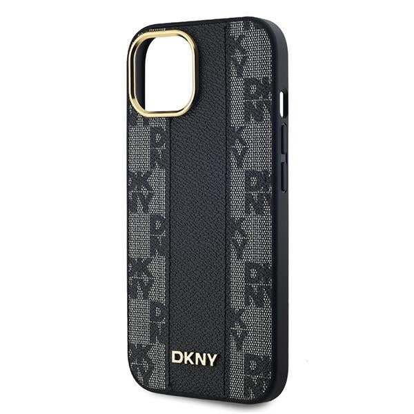 DKNY iPhone 15 / 14 / 13 - Σκληρή Θήκη με Επένδυση Συνθετικού Δέρματος - Leather Checkered Mono Pattern MagSafe - Black