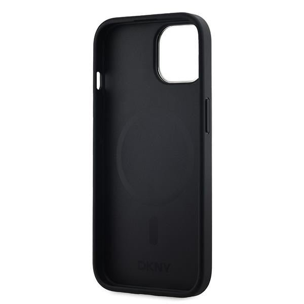 DKNY iPhone 15 / 14 / 13 - Σκληρή Θήκη με Επένδυση Συνθετικού Δέρματος - Leather Checkered Mono Pattern MagSafe - Black