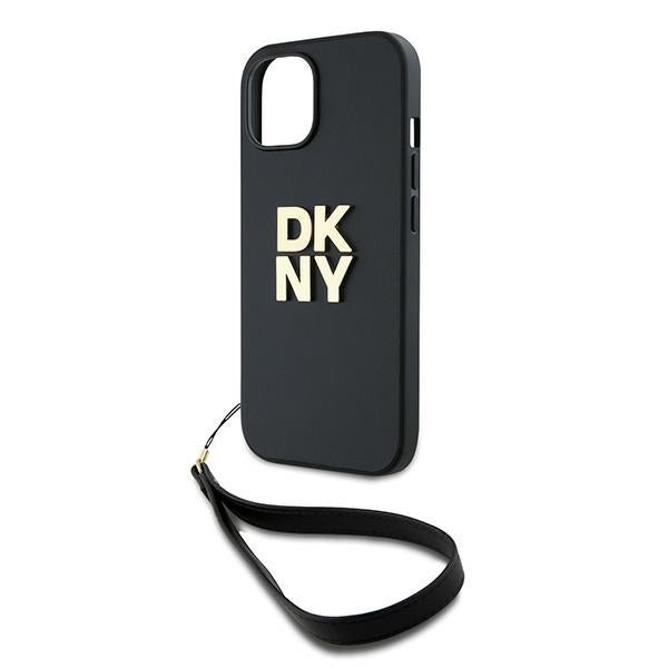 DKNY iPhone 15 / 14 / 13 - Wrist Strap Stock Logo - Σκληρή Θήκη με Επένδυση Συνθετικού Δέρματος με Λουράκι - Black