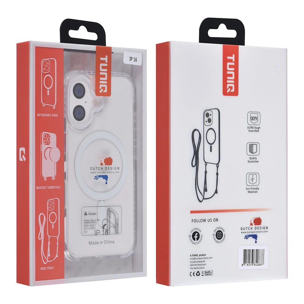 Tuniq iPhone 16 - MagSafe Σκληρή Θήκη με Πλαίσιο Σιλικόνης και Λουράκι - Διάφανη / White