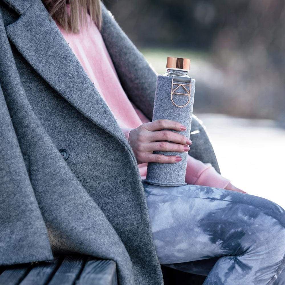 Equa Mismatch Rose Gold Γυάλινο Μπουκάλι Νερού με Θήκη από Τσόχα - 750ml - Rose Gold / Διάφανο