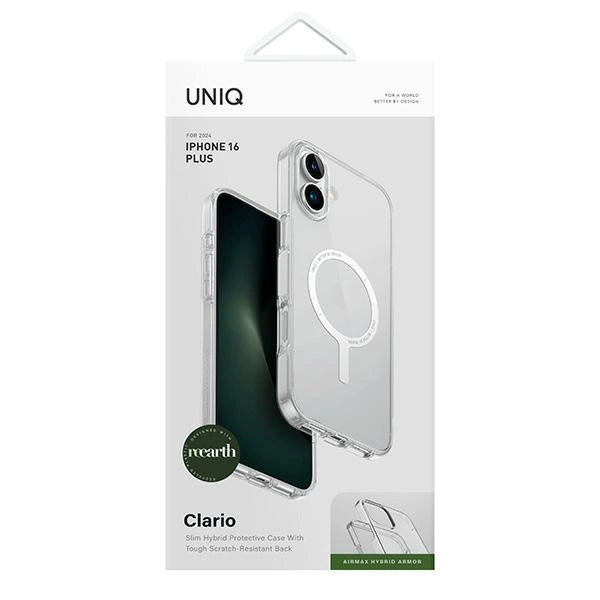 Uniq iPhone 16 Plus Clario Eco-Friendly Σκληρή Θήκη με Πλαίσιο Σιλικόνης και MagSafe - Διάφανη