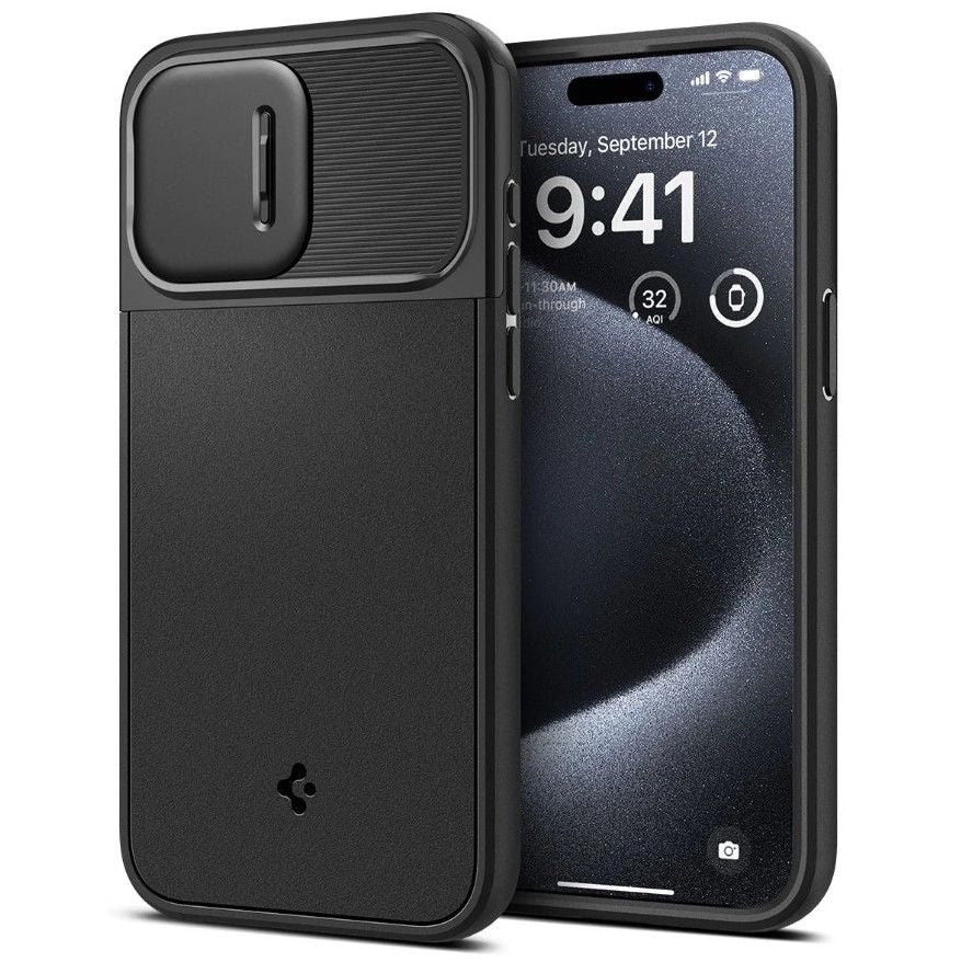 Spigen iPhone 15 Pro Optik Armor Mag Θήκη Σιλικόνης με Κάλυμμα για την Κάμερα και MagSafe - Black