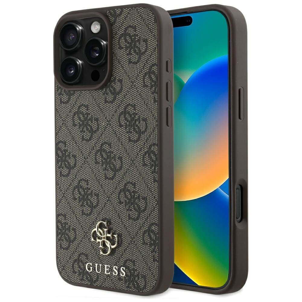Guess iPhone 16 Pro - HC PU 4G Small 4G and Classic - MagSafe Σκληρή Θήκη με Επένδυση από Οικολογικό Δέρμα - Brown - GUHMP16LP4SM4MW