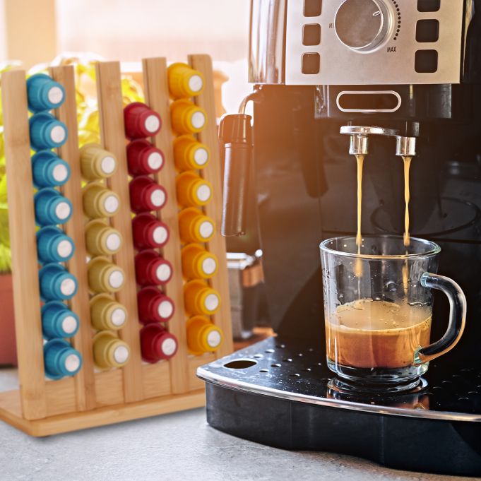 Relaxdays Βάση για 32 Κάψουλες Nespresso από Μπαμπού - Light Brown - 4052025447328