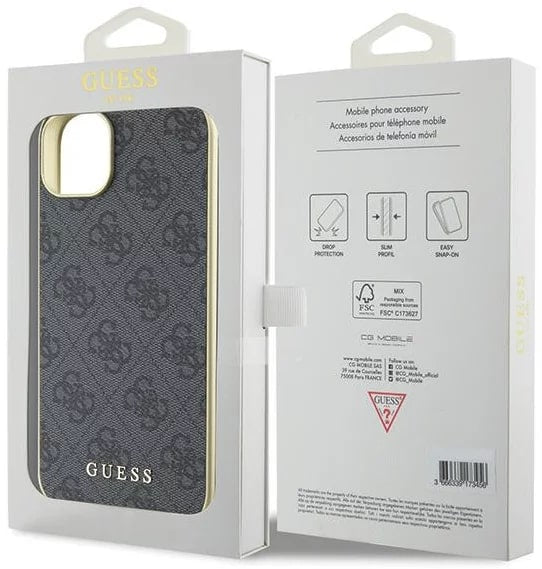 Guess iPhone 15 Plus - 4G Charms Collection Θήκη με Επένδυση Συνθετικού Δέρματος - Grey - GUHCP15MGF4GGR