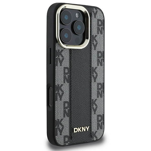 DKNY iPhone 16 Pro Max - Checkered Pattern - MagSafe Σκληρή Θήκη με Επένδυση Συνθετικού Δέρματος - Black