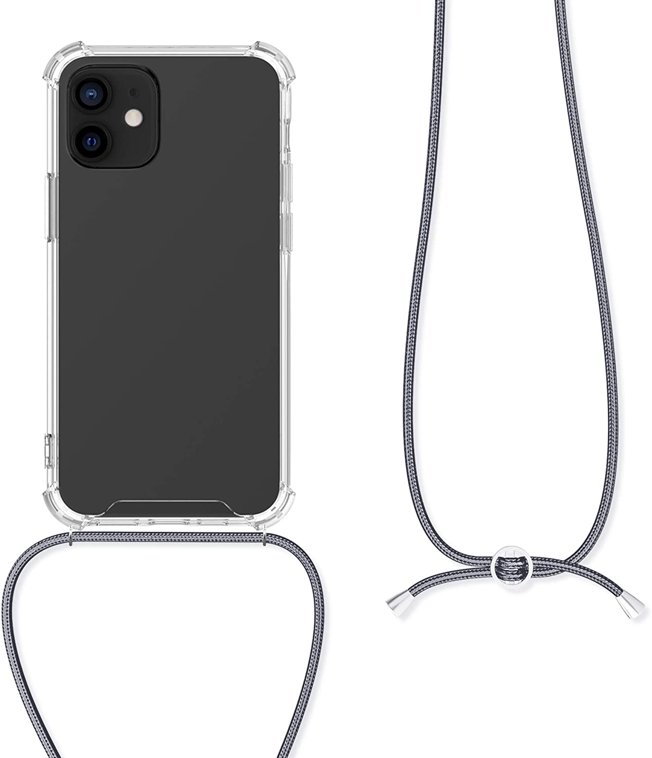 KW iPhone 12 / iPhone 12 Pro Θήκη Σιλικόνης TPU με Λουράκι - Διάφανη / Grey - 52730.22