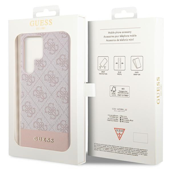 Guess Samsung Galaxy S23 Ultra - 4G Stripe Collection Θήκη με Επένδυση Συνθετικού Δέρματος - Pink - GUHCS23LG4GLPI