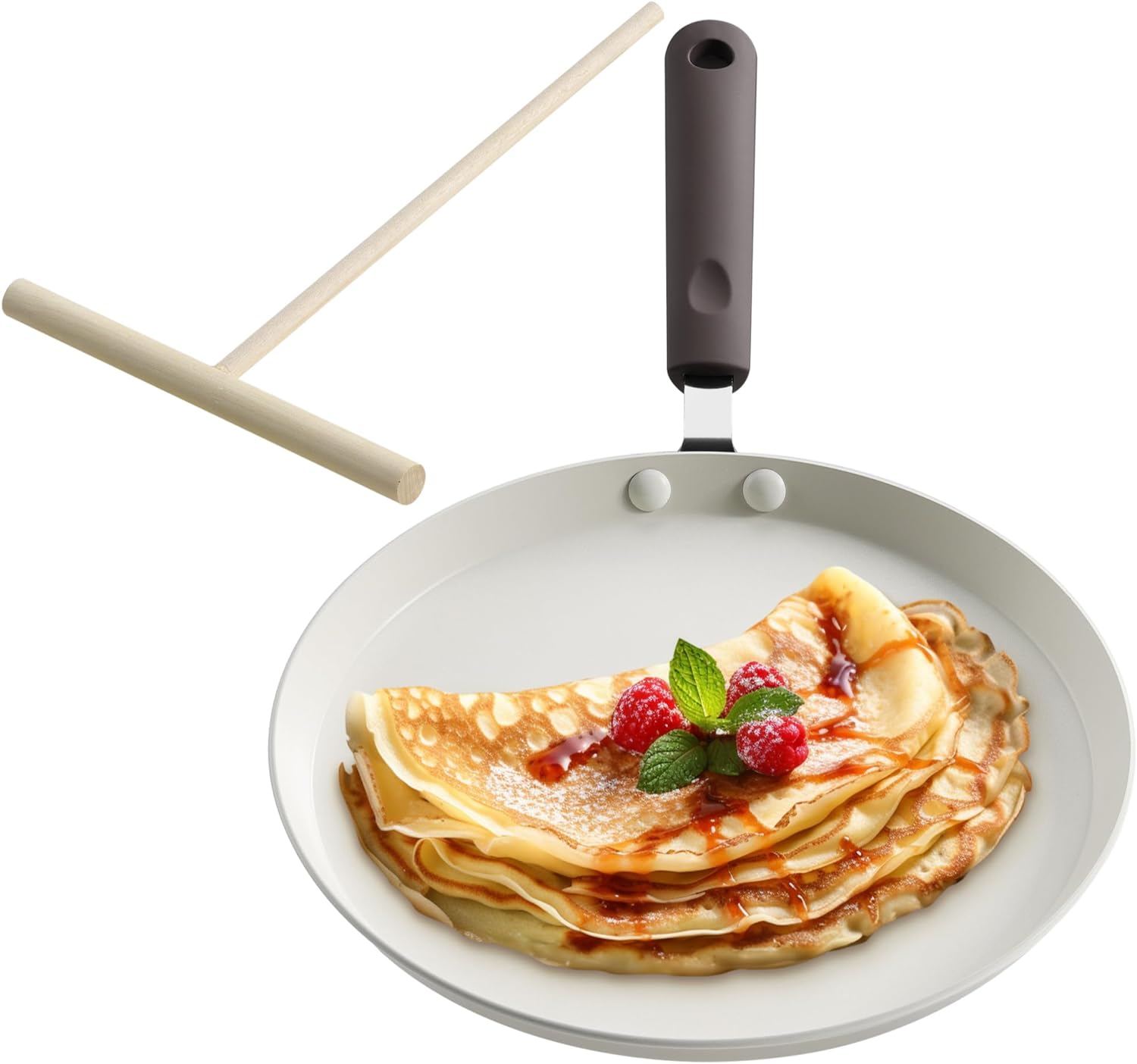 Navaris Σετ Τηγάνι και Spreader για Κρέπες - 26 cm - Cream White - 49546.02