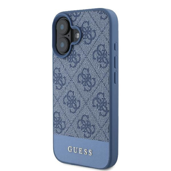 Guess iPhone 16 - 4G Bottom Stripe - Θήκη με Επένδυση Συνθετικού Δέρματος - Blue - GUHCP16SG4GLBL