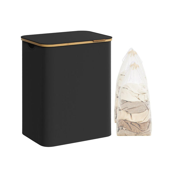 Songmics Καλάθι Απλύτων 2 Διαμερισμάτων με Καπάκι και 2 Αποσπώμενους Εσωτερικούς Σάκους - 130L - Ink Black - LCB513B01 - likebrands.gr