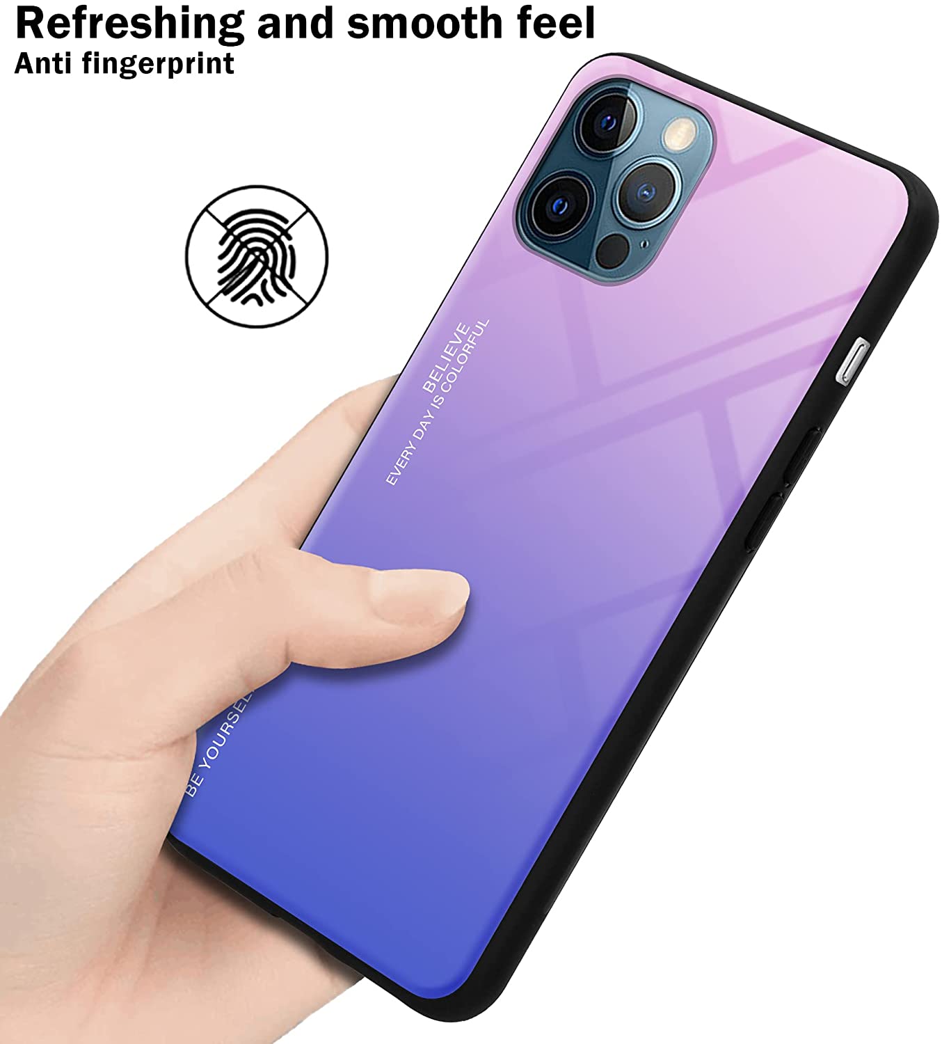 Cadorabo iPhone 12 Pro Max Θήκη με Πλαίσιο Σιλικόνης και Όψη Γυαλιού Tempered Glass - Pink / Blue