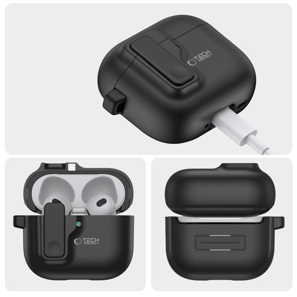 Tech-Protect AirPods 4 Θήκη από Σκληρό Πλαστικό - Slim Hook - Black