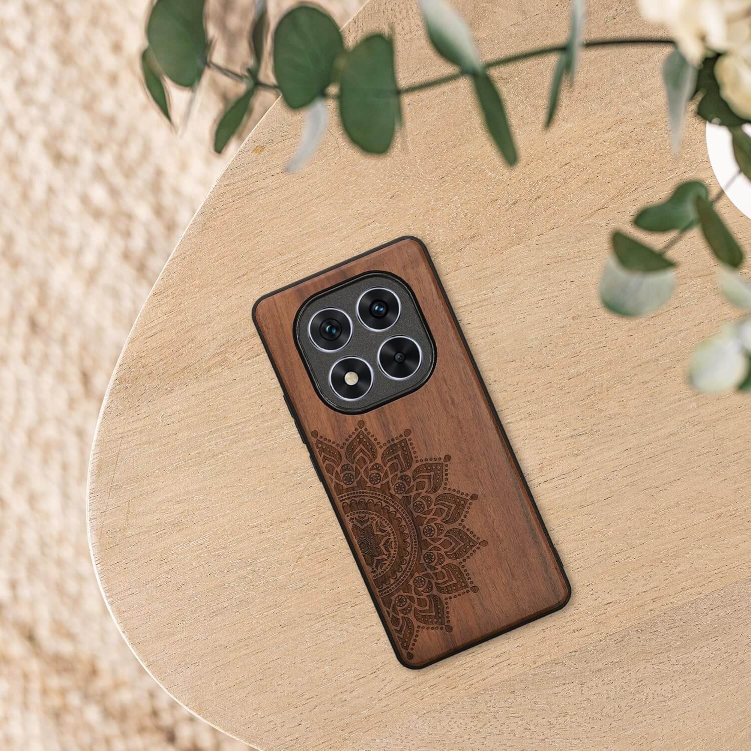 KW Xiaomi Redmi Note 14 Pro 5G / Poco X7 Θήκη από Φυσικό Ξύλο - Design Rising Sun - Dark Brown