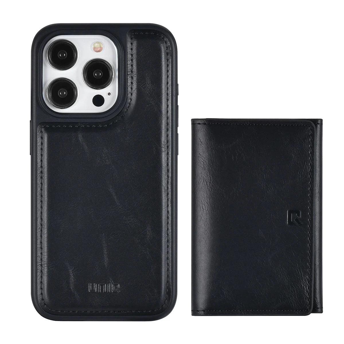 Tuniq iPhone 15 Pro - Σκληρή Θήκη από Δερματίνη με Αφαιρούμενη Θήκη Καρτών - Μαύρη