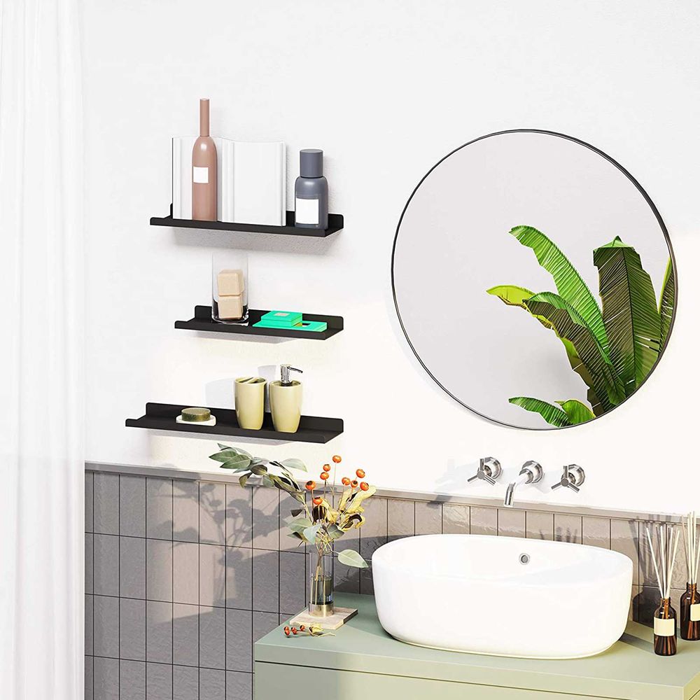 Songmics Σετ με 3 Επιτοίχια Μεταλλικά Ράφια Διαφορετικού Μεγέθους - Black - LFS12BK