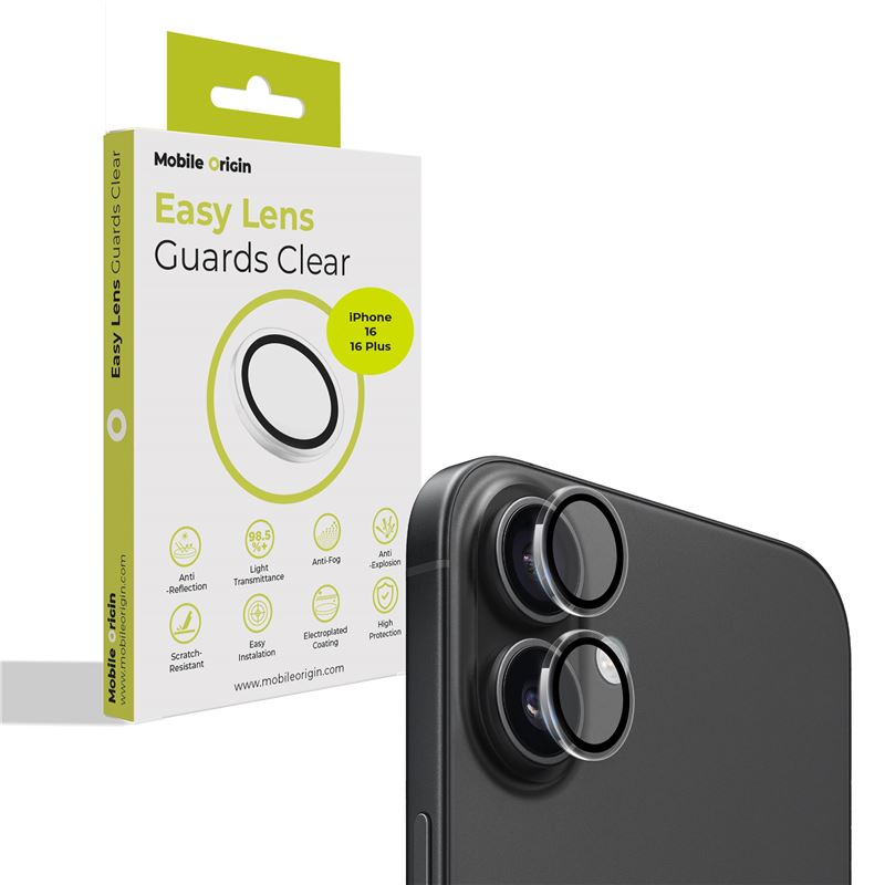 Mobile Origin Easy Lens Guards iPhone 16 / iPhone 16 Plus - Προστασία Κάμερας - Αντιχαρακτικό Γυαλί - Διάφανο