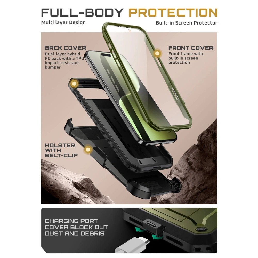 Supcase iPhone Air - Unicorn Beetle Pro - Σκληρή Θήκη με Προστασία Οθόνης και Stand - Green