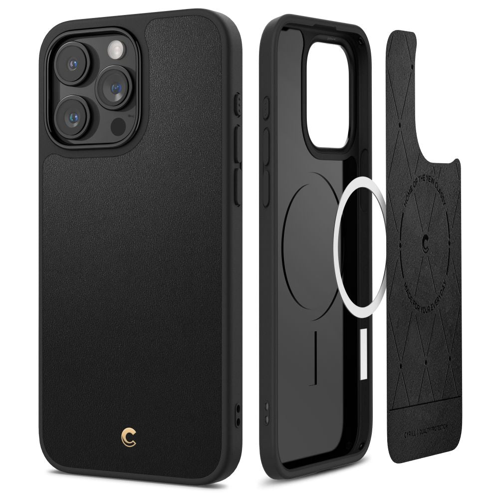 Spigen Cyrill iPhone 15 Pro Kajuk Mag Θήκη με Επένδυση Συνθετικού Δέρματος και MagSafe - Black