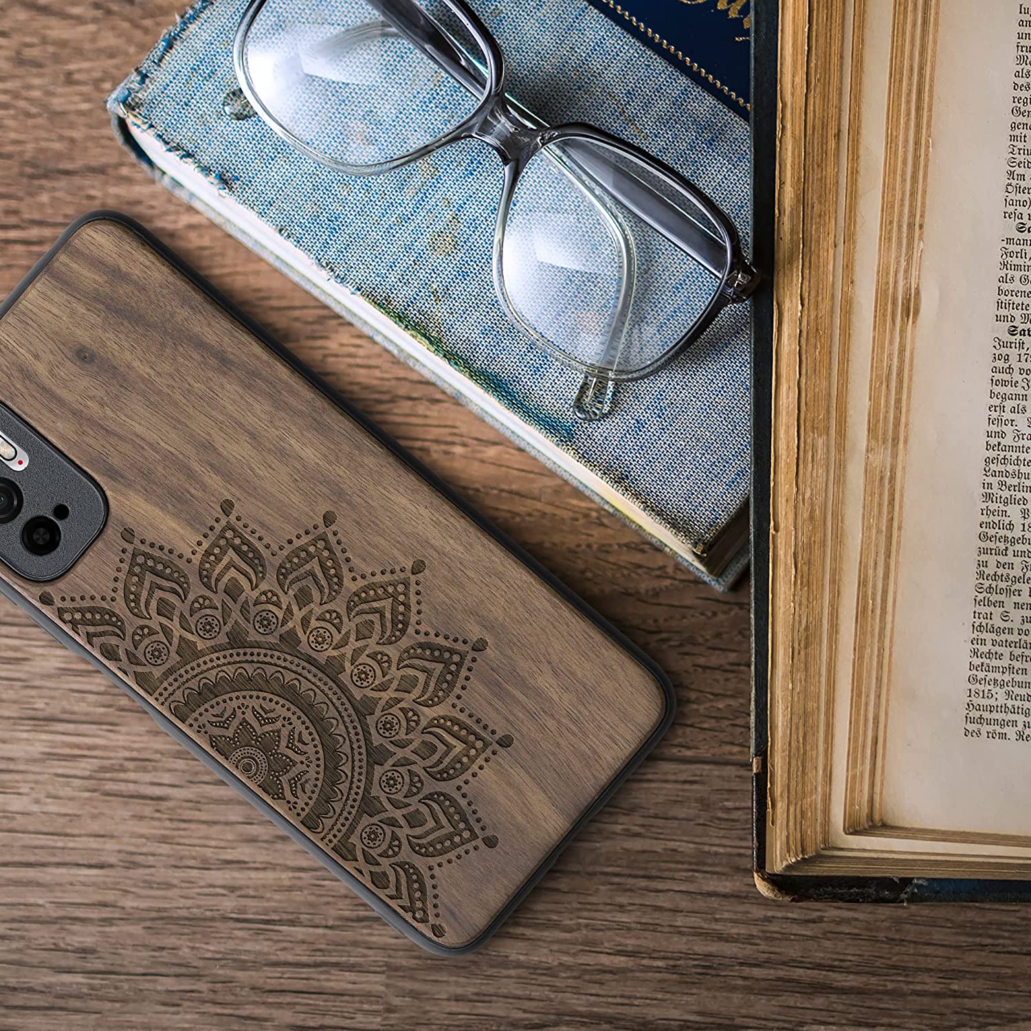 KW Xiaomi Redmi Note 10 5G Θήκη από Φυσικό Ξύλο - Design Rising Sun - Dark Brown - 56792.01