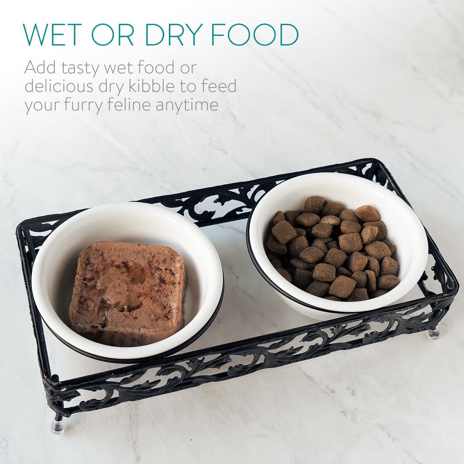 Navaris Ceramic Pet Bowl Set of 2 - Σετ με 2 Μπολ Φαγητού και Νερού με Μεταλλική Βάση για Κατοικίδια - 190ml - 50175.01
