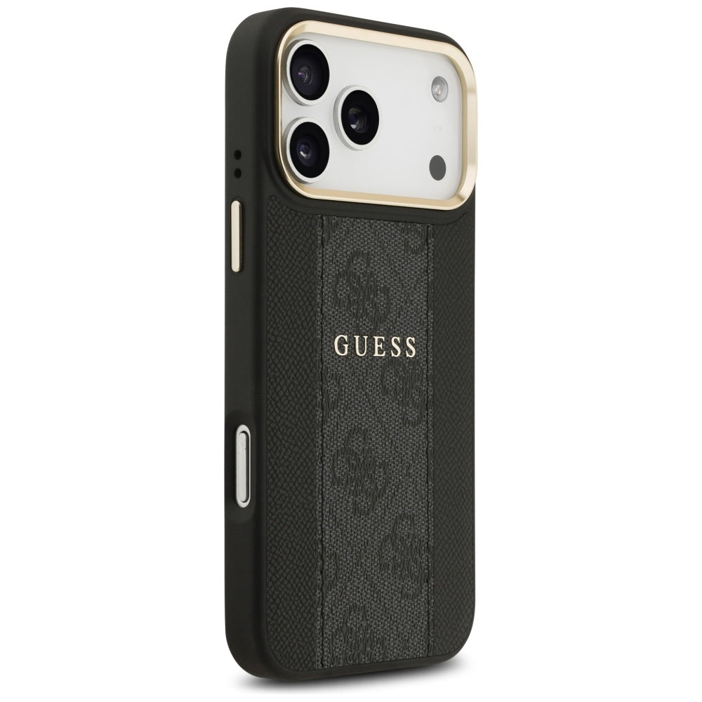 Guess iPhone 17 Pro Max - 4G Stripe MagSafe - Θήκη με Επένδυση Συνθετικού Δέρματος - Black - GUHMP17XPG4SEMCK