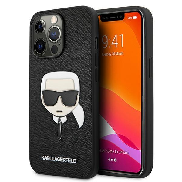 Karl Lagerfeld iPhone 13 Pro - 3D Rubber Karl's Head Σκληρή Θήκη με Επένδυση Συνθετικού Δέρματος και Πλαίσιο Σιλικόνης - Black - KLHCP13LSAKHBK