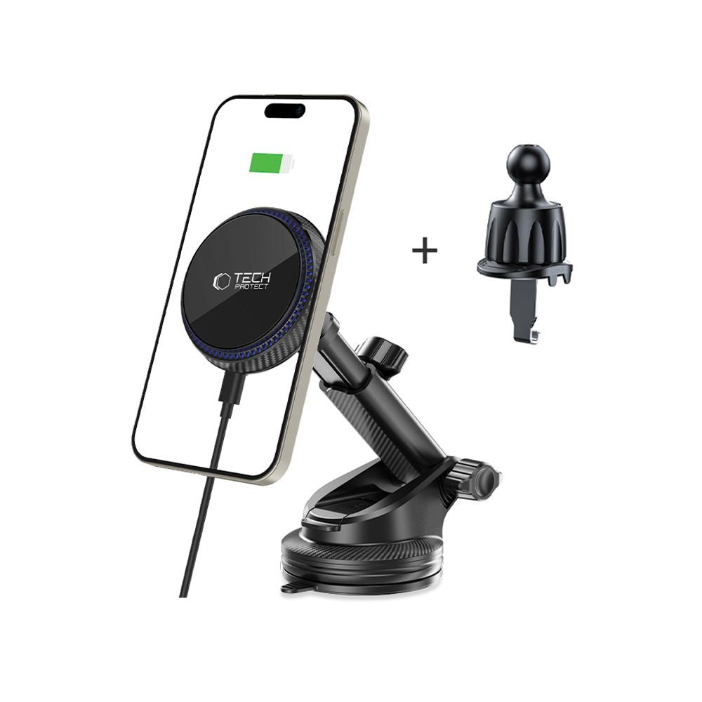 Tech-Protect MM15W-V4 Μαγνητική Βάση για το Ταμπλό και τον Αεραγωγό του Αυτοκινήτου με Ασύρματη Φόρτιση MagSafe 15W - Black