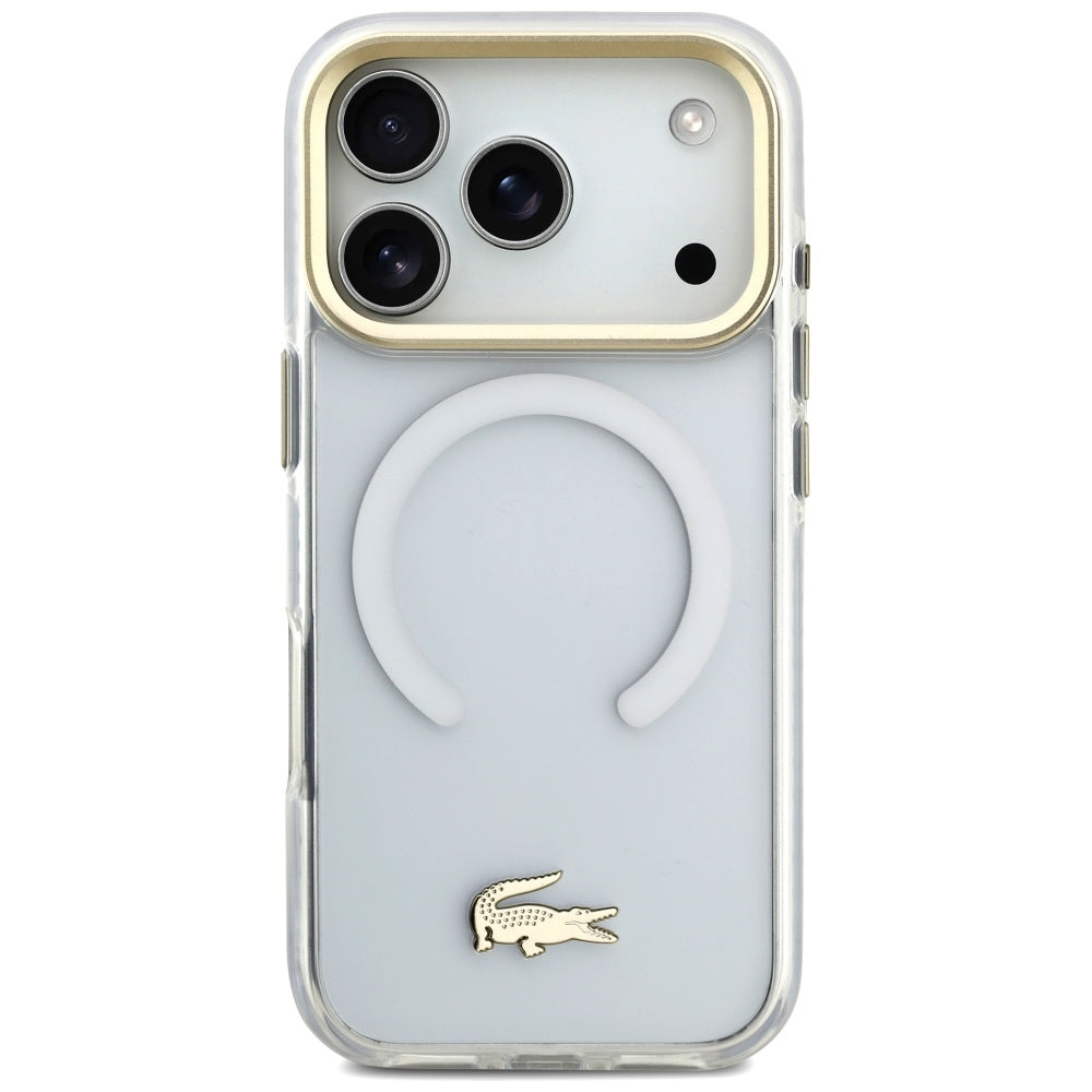 Lacoste iPhone 17 Pro - Shockproof Transparent Frosted Gold Logo MagSafe - Σκληρή Θήκη με Πλαίσιο Σιλικόνης - White