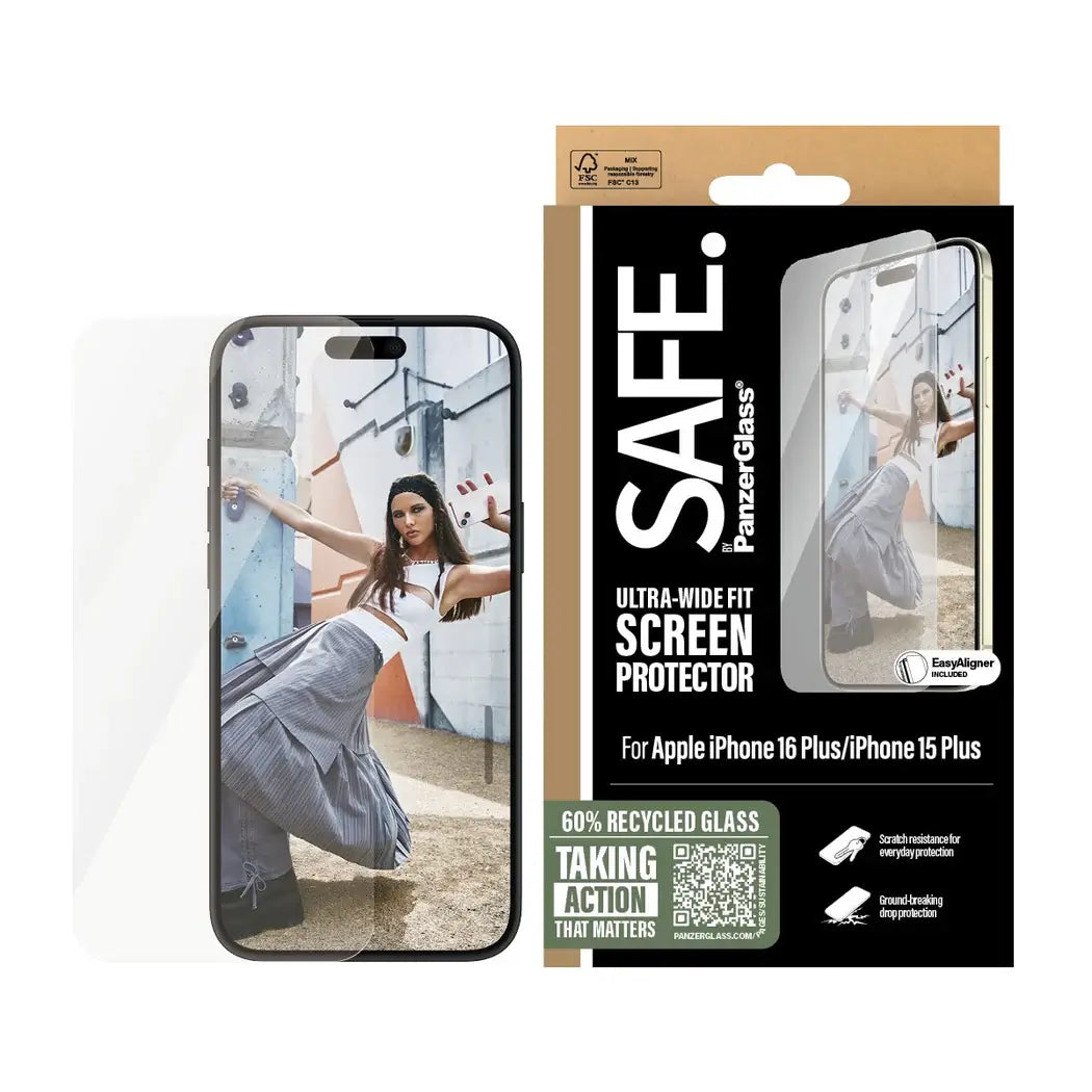 Safe by PanzerGlass iPhone 15 Plus / iPhone 16 Plus Ultra-Wide Fit Case Friendly Full Screen Αντιχαρακτικό Γυαλί Οθόνης - Διάφανο - SAFE95877