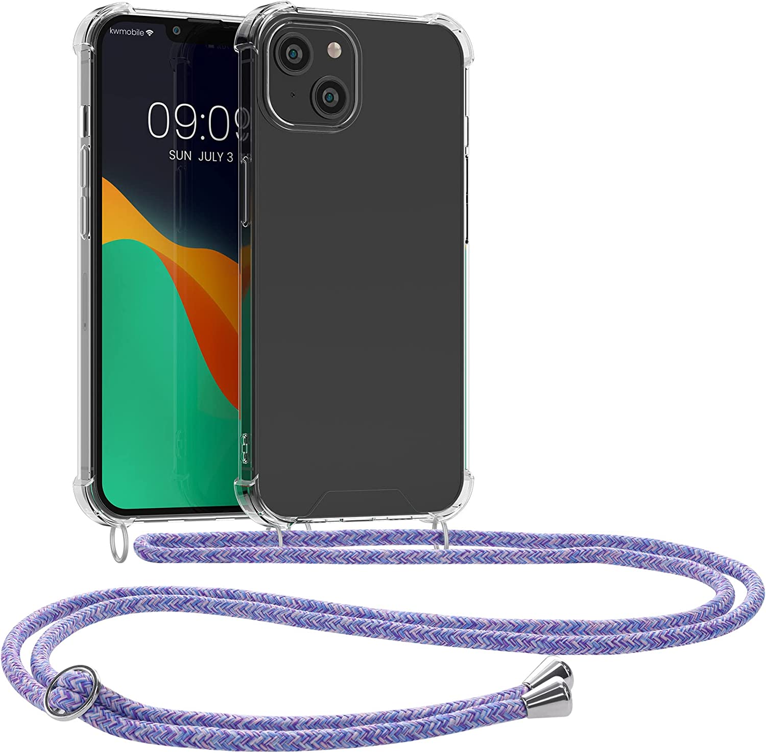 KW iPhone 14 Plus Θήκη Σιλικόνης TPU με Λουράκι - Διάφανη / Lavender / Violet / White - 59109.108