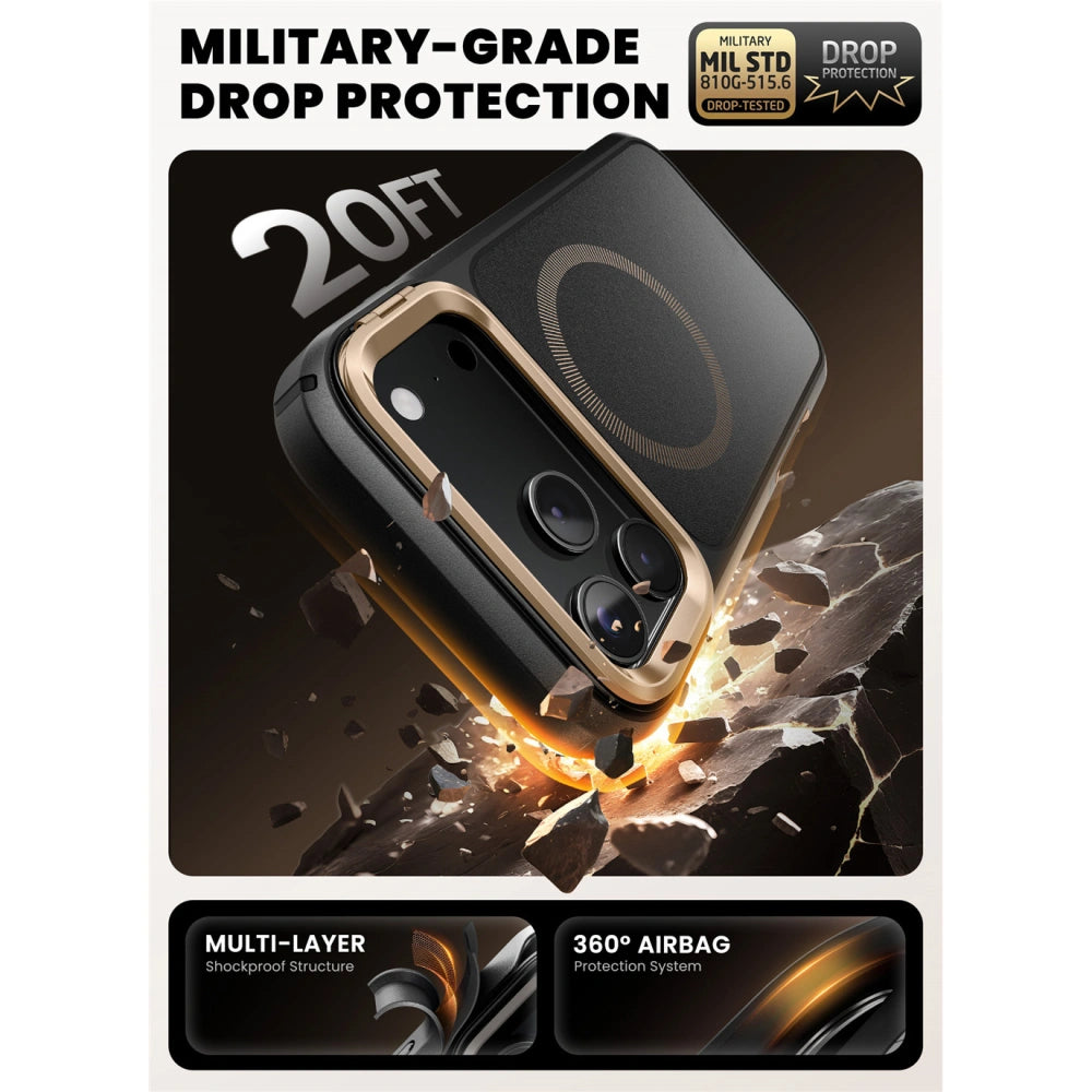 Supcase iPhone 17 Pro - IBLSN Ares Flip Mag - MagSafe Σκληρή Θήκη με Πλαίσιο Σιλικόνης και Προστασία Οθόνης και Stand - Desert Gold