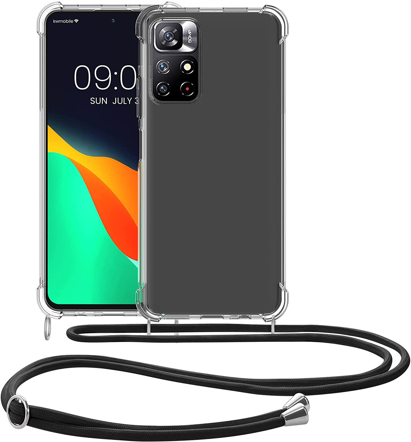 KW Xiaomi Poco M4 Pro 5G / Redmi Note 11S 5G Θήκη Σιλικόνης TPU με Λουράκι - Διάφανη / Black - 58093.01