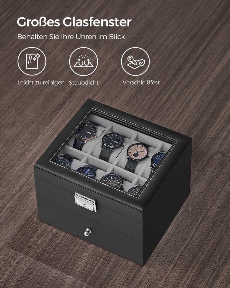 Songmics Κουτί Αποθήκευσης 2 Επιπέδων για 16 Ρολόγια - Black / Green Grey - JWB016G01