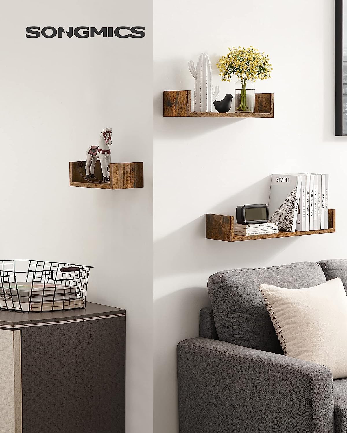 Songmics Σετ 3 Ράφια Διαφορετικού Μεγέθους - ‎Rustic Brown - LWS066T01